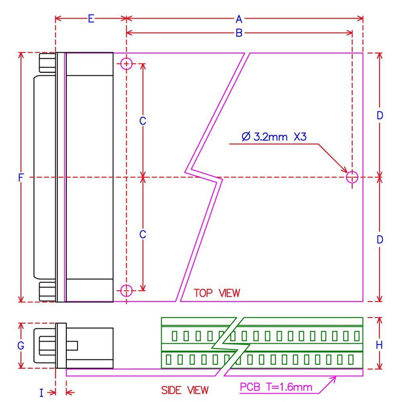 [Australia - AusPower] - Electronics-Salon Slim Right Angle D'SUB DB44HD Female Header Breakout Board Module, Terminal Block DSUB Connector. 