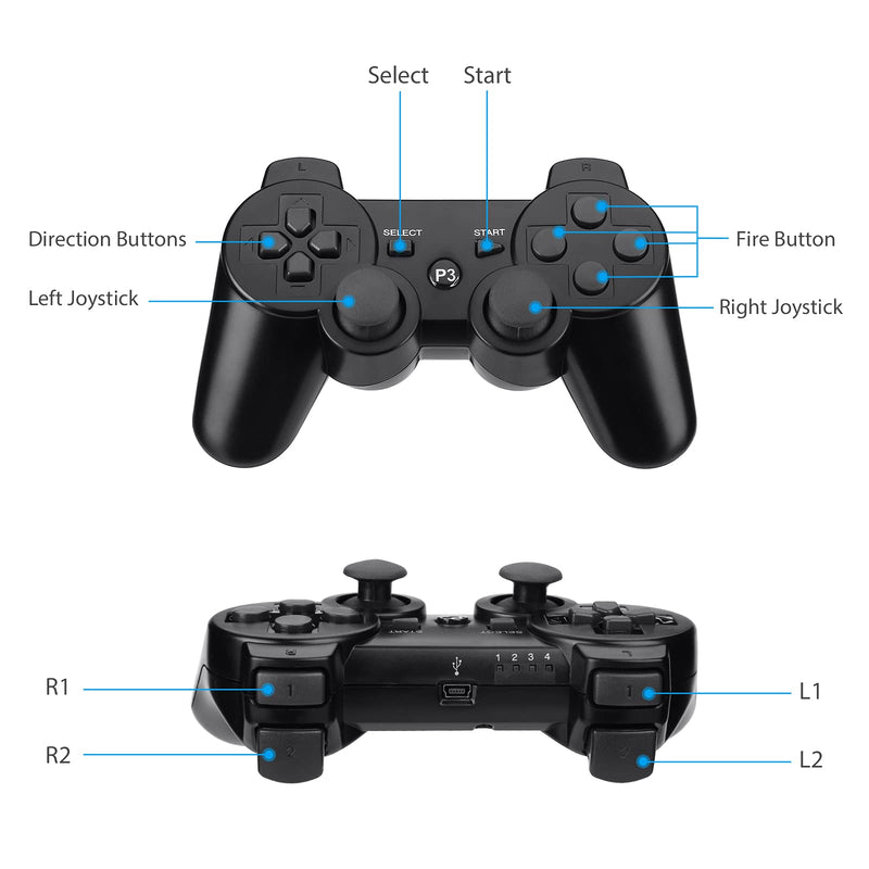 [Australia - AusPower] - Powerextra Wireless Controller Compatible with PS-3, 2 Pack High Performance Gaming Controller with Upgraded Joystick for Play-Station 3 (Black) 