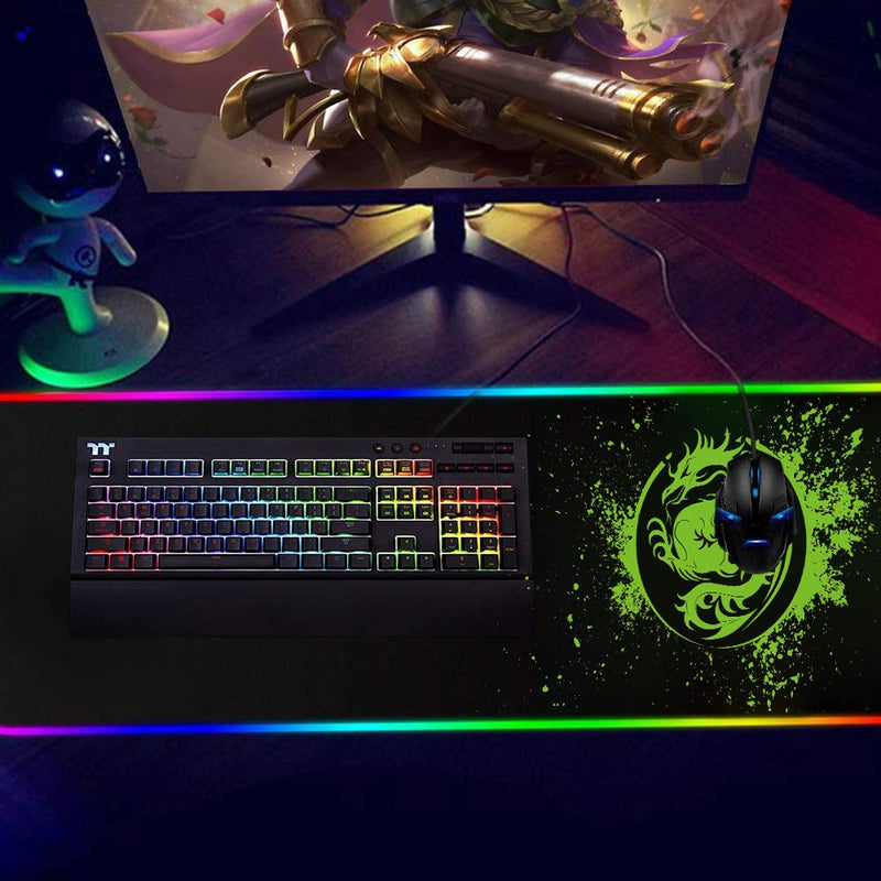 [Australia - AusPower] - Large RGB Gaming Mouse Pad - 15 Light Modes Extended Computer Keyboard Mat, Anime Dragon Mouse Pad，High-Performance Mouse Pad Optimized for Gamer 31.5 X 12in (Green) Green 
