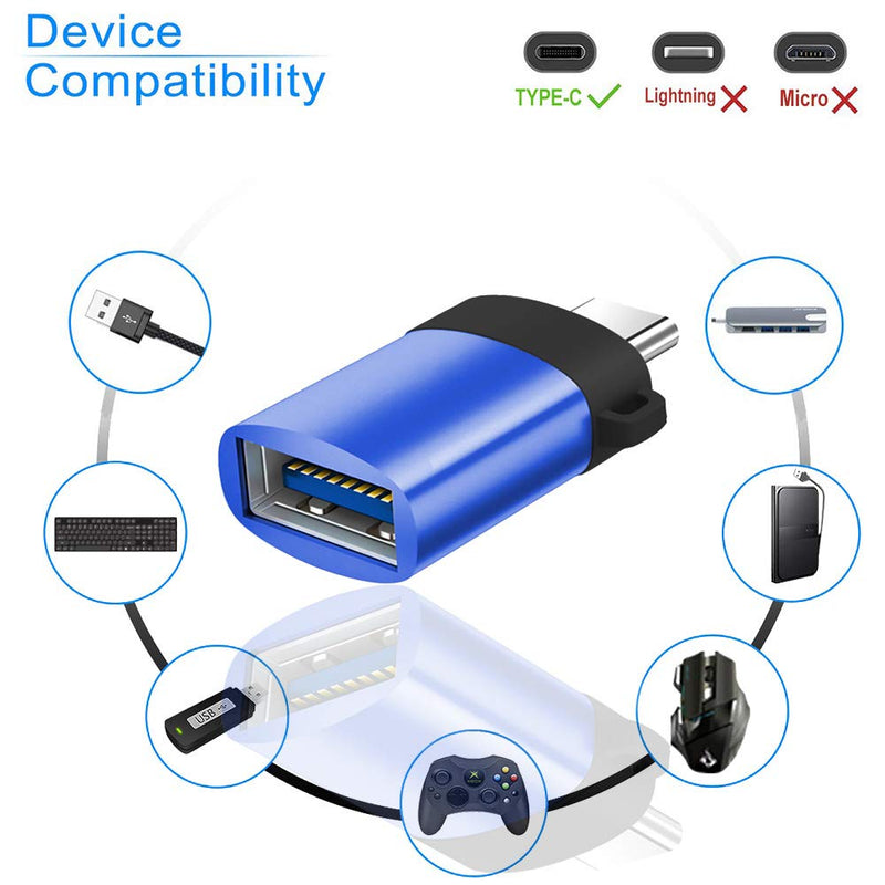 [Australia - AusPower] - USB-C to USB A 3.0 OTG Data Adapter Thunderbolt 3 Type C Adapter Aluminum Alloy (Blue) 