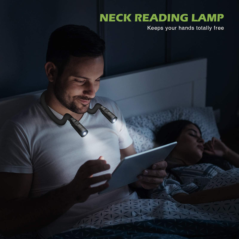[Australia - AusPower] - KeeKit Neck Book Light, Rechargeable LED Reading Light, Neck Reading Lamp with 3 Lighting Modes, 4 LED Beads, Bendable Arms, Hands Free for Reading, Knitting, Camping, Repairing - Black 