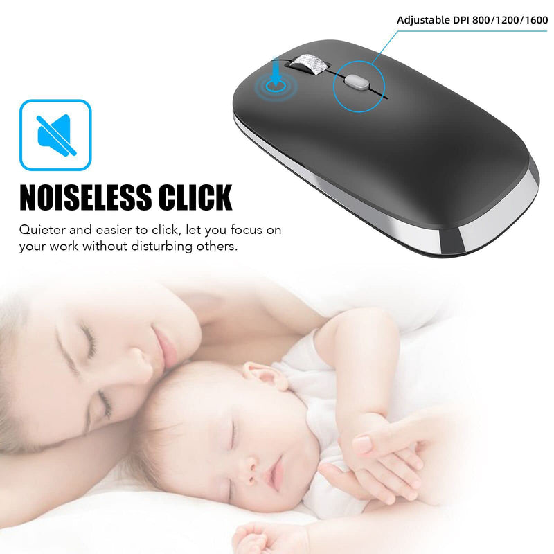 [Australia - AusPower] - Bluetooth Mouse, PINKCAT Silent Mouse Wireless, Bluetooth 5.0/4.0 Portable Slim Wireless Mouse, Optical Cordless Mouse for Laptop, ipad, MacBook Pro / Air, Mac, PC, Tablet, Chromebook, Surface Pro black 