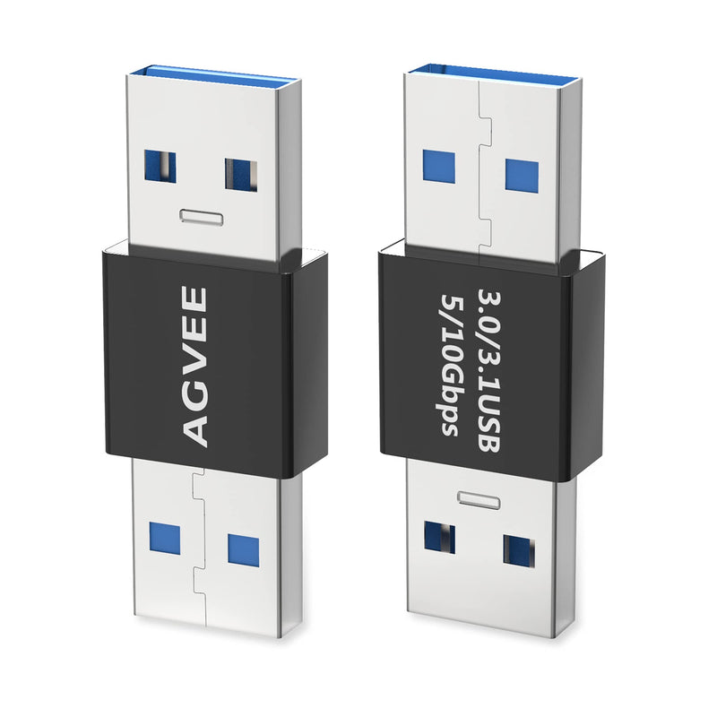 [Australia - AusPower] - AGVEE [4 Pack] USB-A 3.0 Male to USB-A 3.0 Male Adapter, USB 3.0 Converter Coupler Extension Extender Connector, Black 
