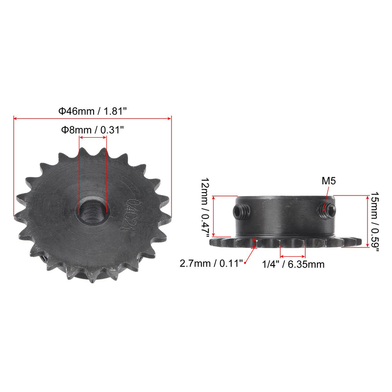[Australia - AusPower] - uxcell 21 Tooth Roller Sprocket B Type, 25 Chain, Single Strand 1/4" Pitch, 8mm Bore Black Oxide C45 Carbon Steel with 2 Set Screws for ISO 04C 