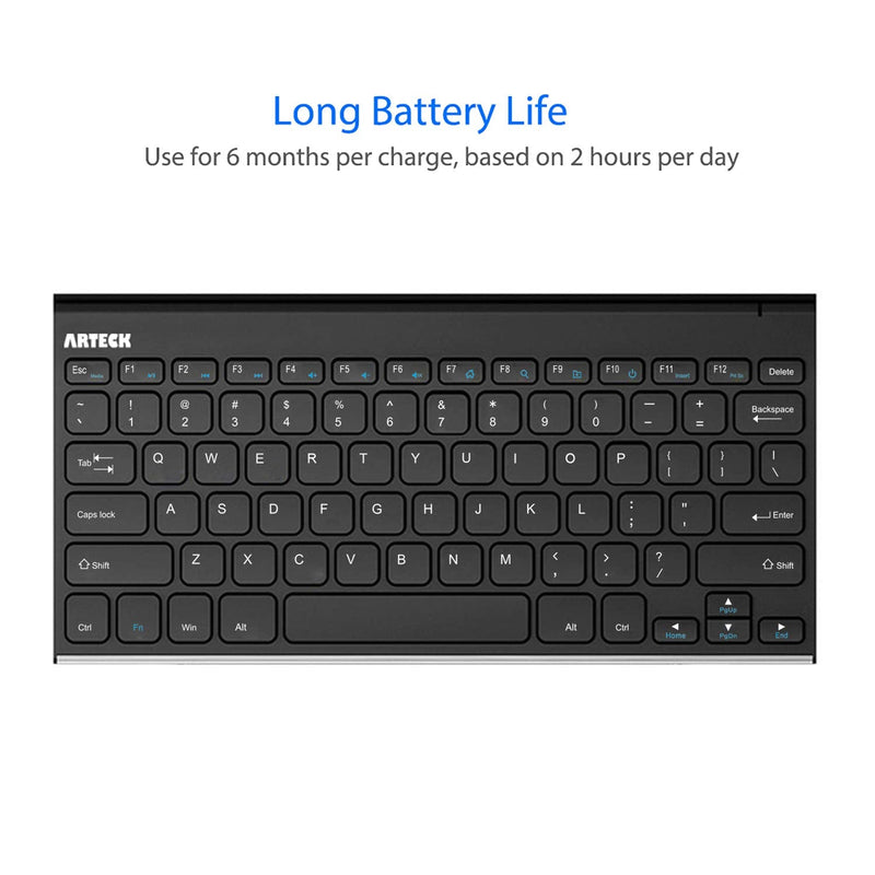 [Australia - AusPower] - Arteck 2.4G Wireless Keyboard Stainless Steel Ultra Slim Keyboard for Computer/Desktop/PC/Laptop/Surface/Smart TV and Windows 10/8 / 7 / Vista/XP Built in Rechargeable Battery 