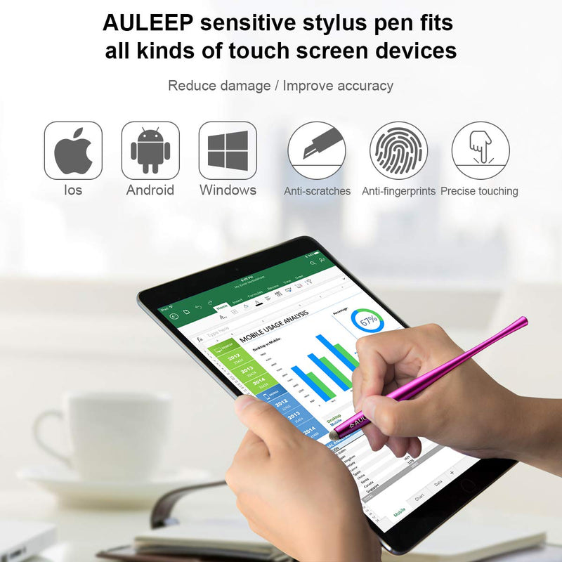 [Australia - AusPower] - AULEEP Capacitive Stylus Pens for Touch Screen with 4 Pack 6 Nanofiber Tips Compatible for Phones, Tablets, iPads, Kindles (Silver Balck Rose Blue) silver balck rose blue 
