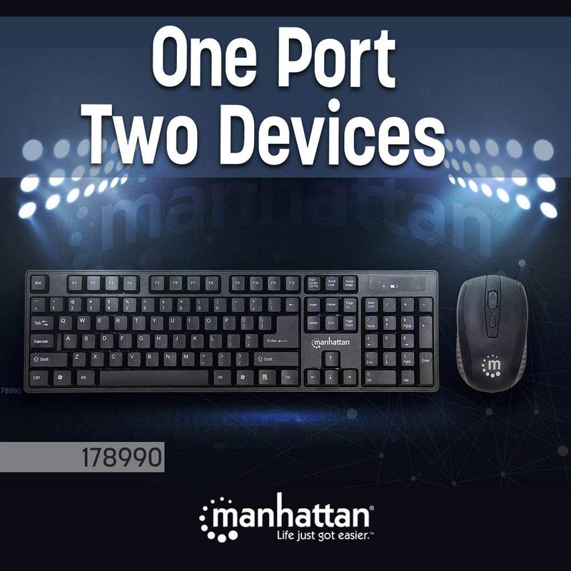 [Australia - AusPower] - Manhattan Wireless Keyboard and Mouse Combo - Full-Size USB Wireless Keyboard Mouse Set with 2.4GHz Dongle for PC Computer Laptop - Compatible with Windows and Mac – 3 Year Warranty - Black 178990 