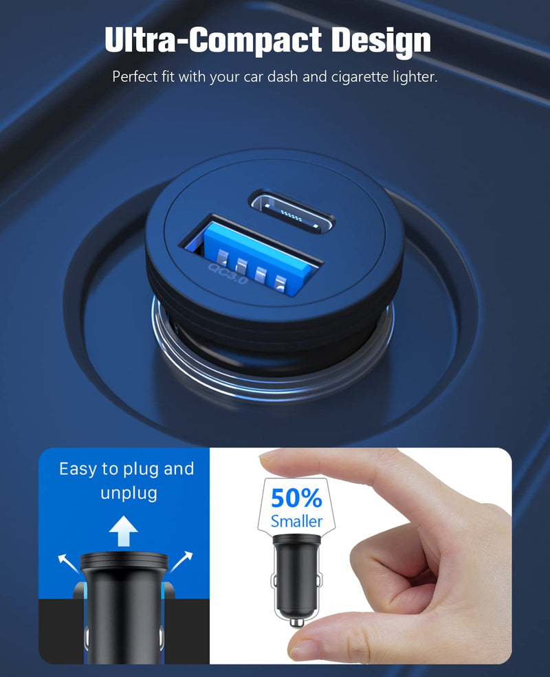 [Australia - AusPower] - USB Car Charger for iPhone 13 12, USB C Car Charger Adapter, 43W Dual Port 25W USB-C & 18W USB-A iPhone Car Charger with 2 Pack 3FT USB-C to Lightning & USB-A to Lightning Cable for iPhone Black+L-Cables 