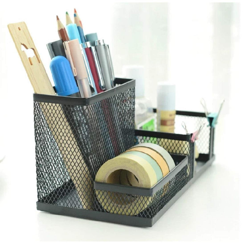 [Australia - AusPower] - Mesh Desk Office Organizer for Paper Clip, Mesh Desk Organizer, 3 in 1 Metal Pen Holder Office Supplies Caddy for Paper Clip, Sticky Note, Pen(3 Compartments, Black) by Corner Cabin 