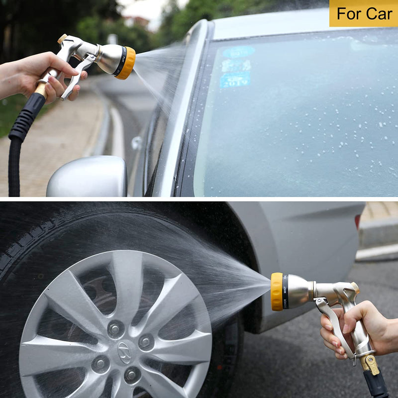 [Australia - AusPower] - FANHAO Garden Hose Nozzle Heavy Duty, 100% Metal Spray Nozzle High Pressure Water Hose Nozzle with 7 Patterns for Watering Garden, Washing Cars and Showering Pets Silver 