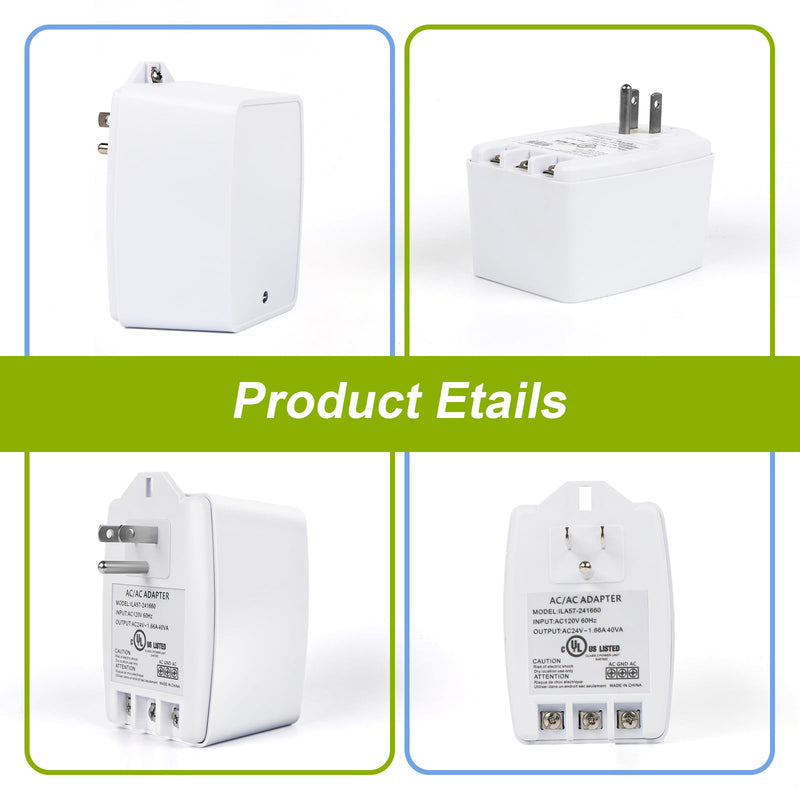 [Australia - AusPower] - 24 Volt AC Transformer,40VA Doorbell Transformer Plug in with PTC Fuse,Compatibility All Versions of Ring Doorbell,Google Nest Doorbell Compatible with Nest, Ecobee, Sensi, Honeywell Thermostat 