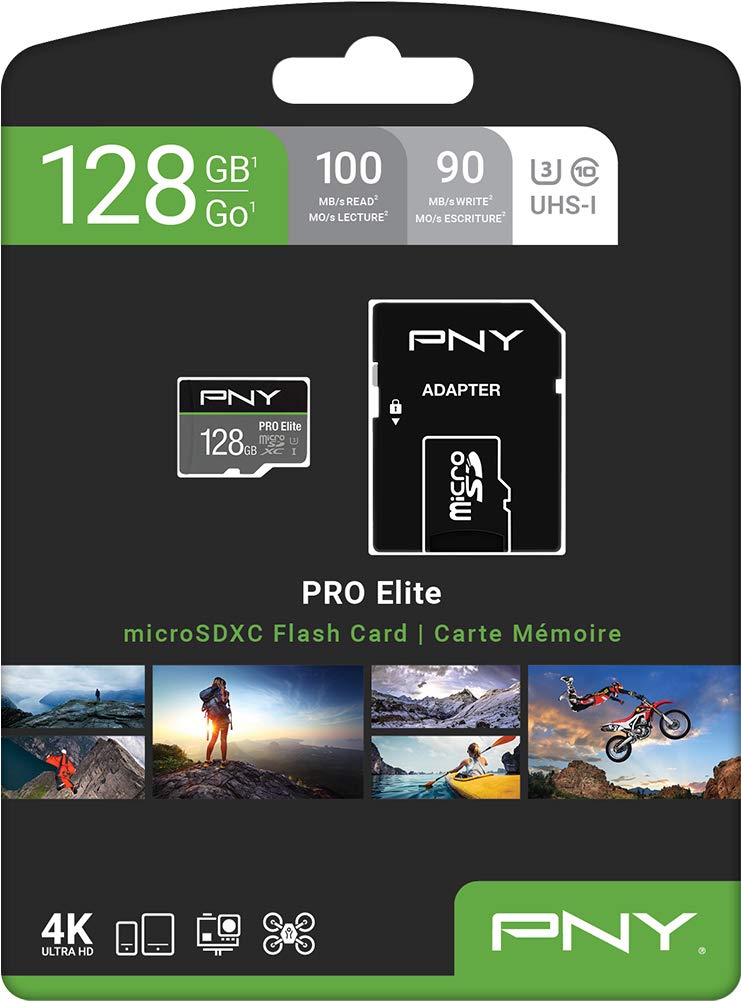[Australia - AusPower] - PNY 128GB PRO Elite Class 10 U3 V30 microSDXC Flash Memory Card - 100MB/s, Class 10, U3, V30, A2, 4K UHD, Full HD, UHS-I, micro SD 