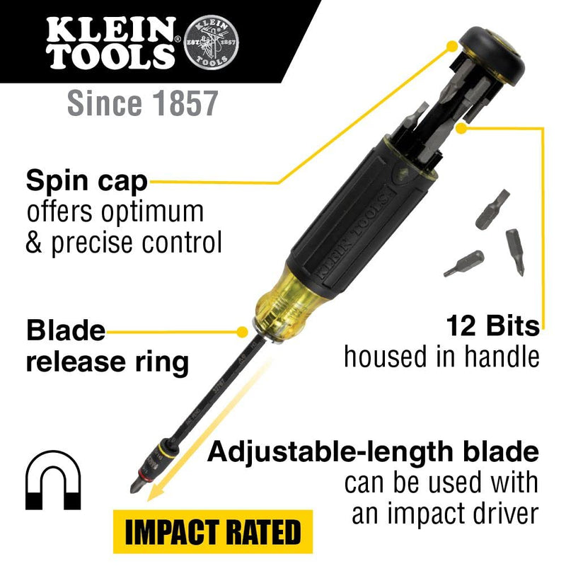 [Australia - AusPower] - Screwdriver, 14-in-1 Adjustable Screwdriver with Flip Socket, HVAC Nut Drivers and Bits, Impact Rated Klein Tools 32304 