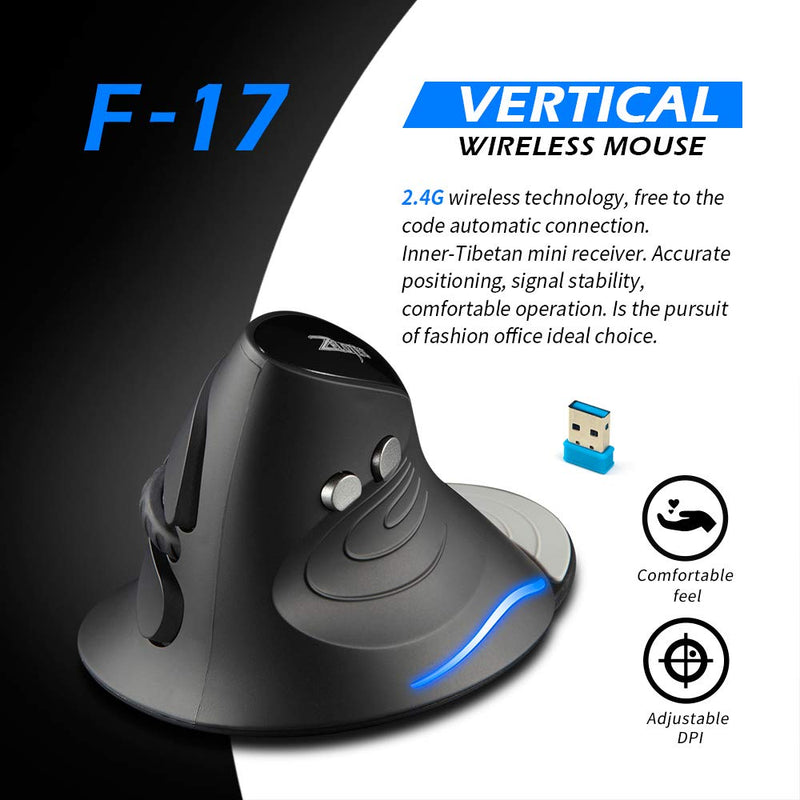 [Australia - AusPower] - Zelotes Vertical Ergonomic Mouse, Wireless Mouse, 2400DPI, 6 Buttons Optical Mouse Cordless Mice for Laptop,Computer,PC,Black 