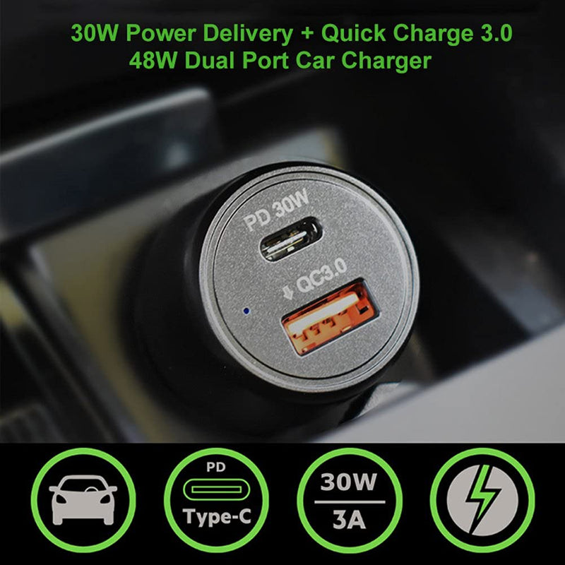 [Australia - AusPower] - 48W USB C Car Charger Adapter, YOJOCK 48W Multi Port Fast Charging Adapter with Power Delivery & Quick Charger 3.0 Compatible with iPhone13/12/11 Pro/XR/XS Max/8 Plus, Galaxy S21, iPad Pro/Macbook Air Black 
