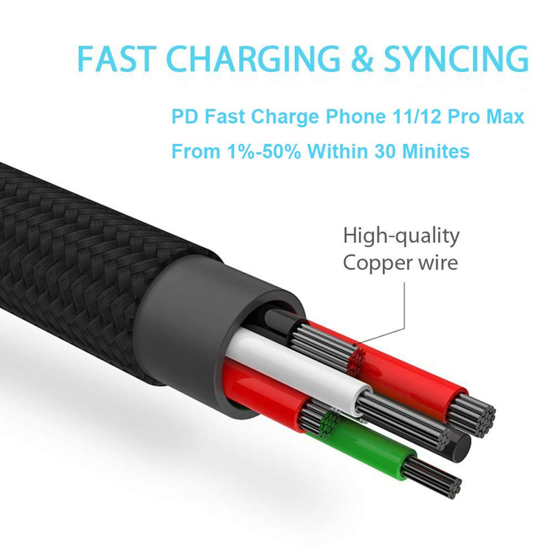 [Australia - AusPower] - USB-C to Phone 11 Charger Cable [2 Pack 2 Feet] Power Delivery Fast Charging Nylon Braided Charger Compatible for Phone 12/11 Pro Max XR Xs Max X 8 Plus 8 (2 Pack Red, 2 Feet) 2 Pack Red 