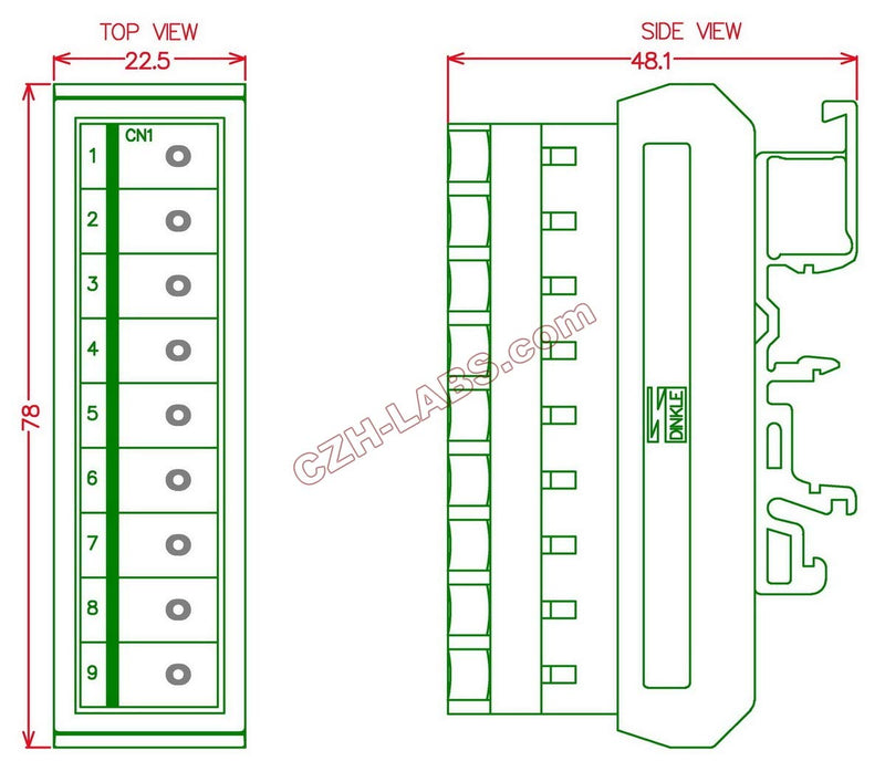 [Australia - AusPower] - Electronics-Salon Slim DIN Rail Mount 30A/300V 1x9 Position Screw Terminal Block Distribution Module. 