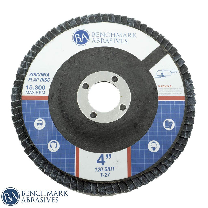 [Australia - AusPower] - Benchmark Abrasives 4" x 5/8" Premium Type 27 Zirconia Flap Discs - 10 Pack (120 Grit) 120 Grit 