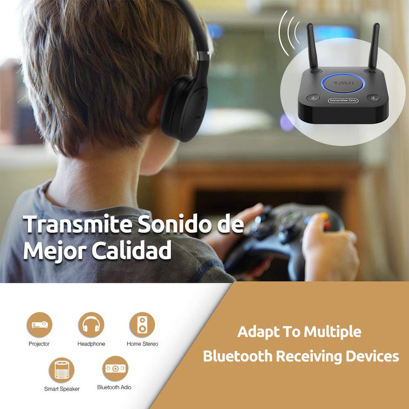 [Australia - AusPower] - 1Mii B06TX Bluetooth 5.0 Transmitter for TV to Wireless Headphone/Speaker, Bluetooth Adapter for TV w/Volume Control, AUX/RCA/Optical/Coaxial Audio Inputs, Plug n Play, aptX Low Latency & HD Black 