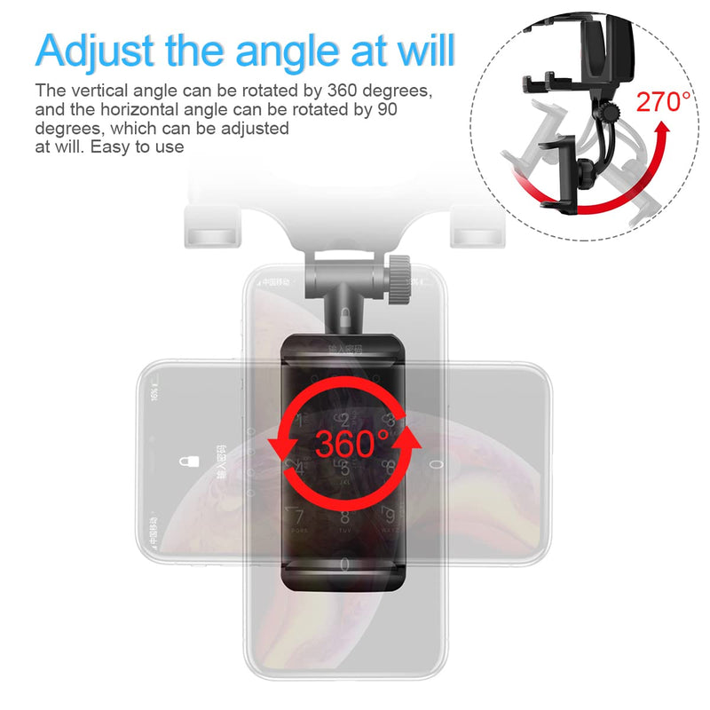 [Australia - AusPower] - Car Rear View Mirror Phone Mount, Universal 360° Rotation Expandable Car Phone Holder Cradle for Most Mobile Phone Devices iPhone 13/13 Pro/12/11/XS/XR/8 Plus, Samsung Galaxy, GPS Google Map 
