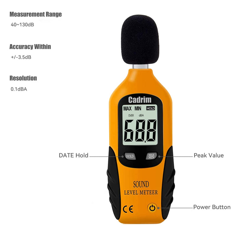 [Australia - AusPower] - Cadrim Decibel Meter - Digital Sound Level Meter, Self-Calibration Decibel Reader, Noise Meter with LCD Display Measurement Range 40-130 dB spl Meter (Battery Included)… 