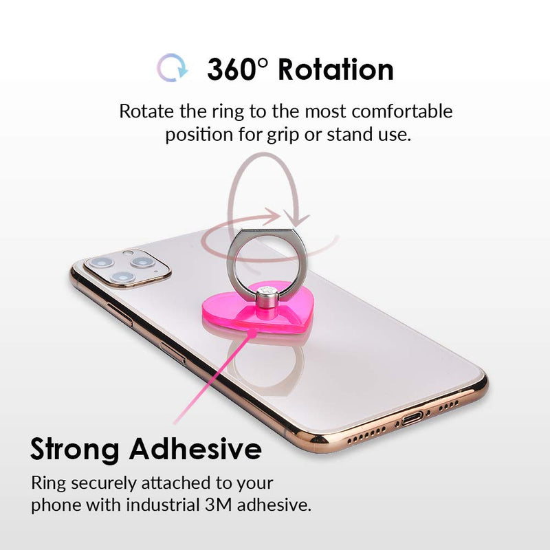 [Australia - AusPower] - Velvet Caviar Cell Phone Ring Holder - Finger Ring & Stand - Improves Phone Grip Compatible with iPhone, Galaxy and Most Smartphones (Neon Pink Heart) Neon Pink Heart 