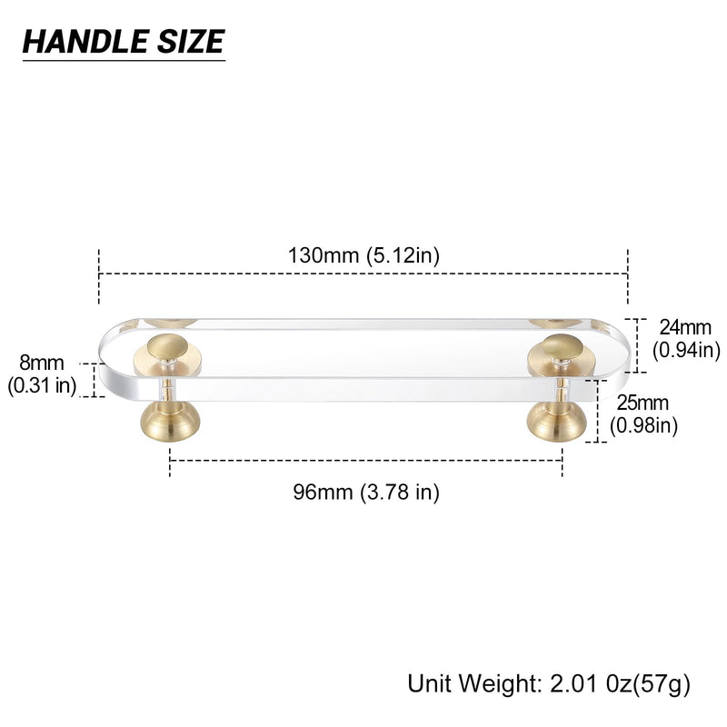 [Australia - AusPower] - Guank 6 Pack White Acrylic Crystal Drawer Pulls 5in Brass Closet knobs for Bifold Doors Kitchen, Dresser Drawer Clear Crystal Handle Pull Hole Center Spacingï¼š96mm (3.78 inch) 6-Pack 