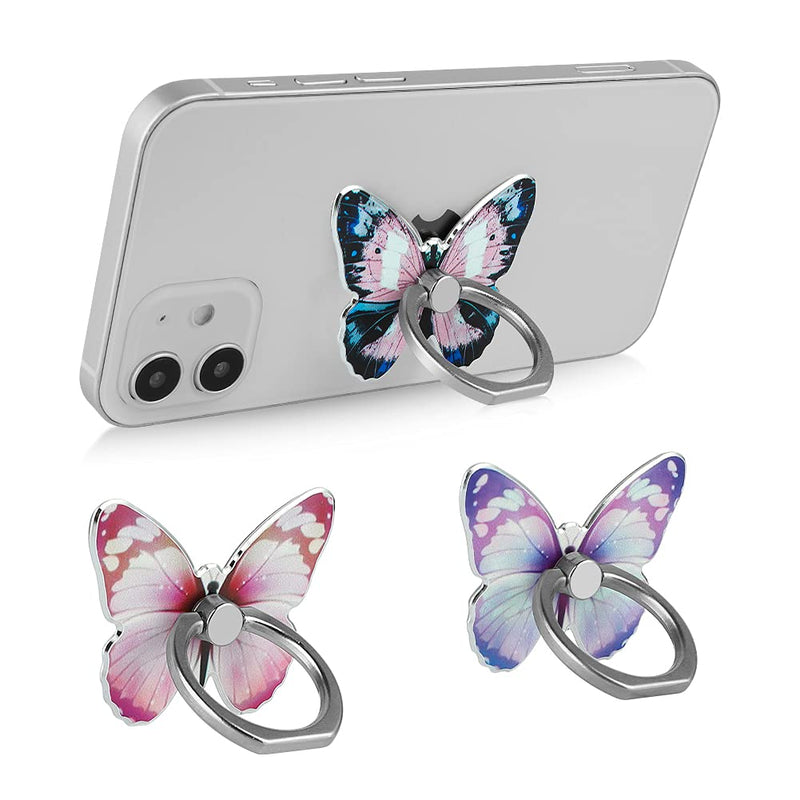 [Australia - AusPower] - LSL Cute Butterfly Cell Phone Ring Holder 360°Rotation Metal Finger Stand Kickstand Universal Compatible with iPhone Samsung Galaxy LG Google Pixel iPad Three Pack Pink Blue Purple Pretty Butterfly 