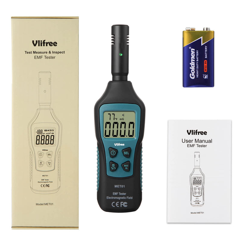 [Australia - AusPower] - EMF Meter, Vlifree EMF Detector with Digital LCD Backlit Display for Electromagnetic Field 5HZ-3500MHz, Electronic Radiation, Temperature Detector, EMF Tester for Home, Office, Outdoor & Ghost Hunting 
