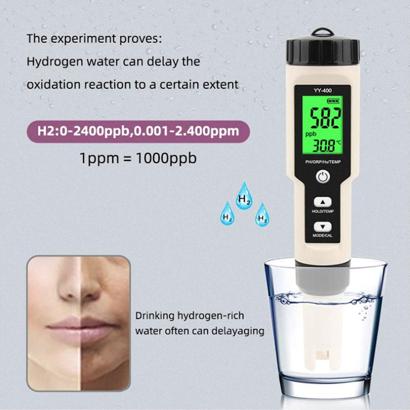 [Australia - AusPower] - 4 in 1 Portable Water Quality Monitor Test Pen 0.01-14.00pH Measuring Range PH ORP H2 Temperature Tester YY-400 