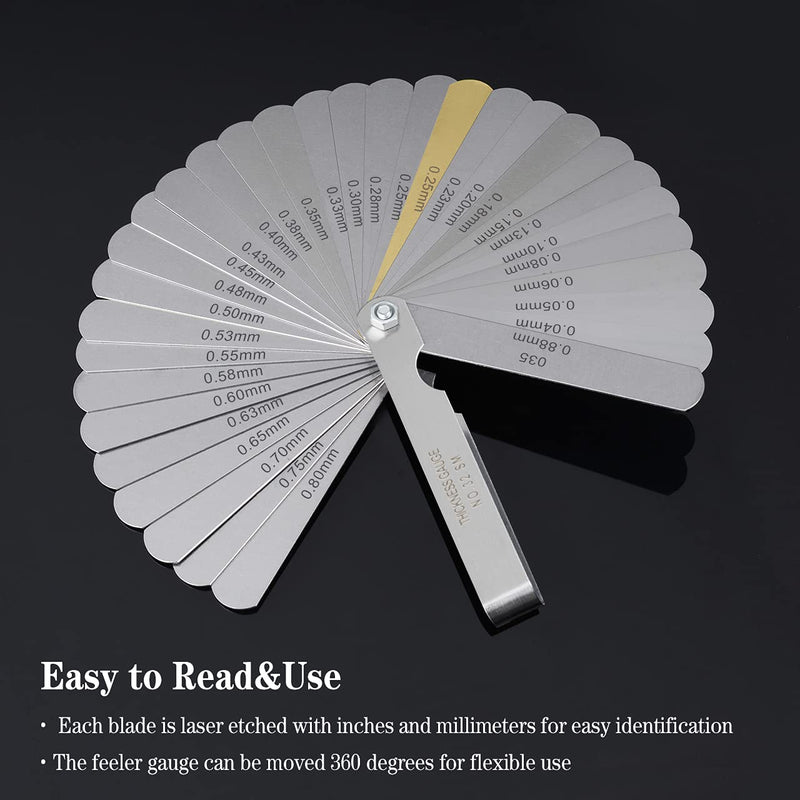 [Australia - AusPower] - ZUZUAN 1 Pack Feeler Gauge with 32-Blade and 1 Pack Offset Feeler Gauge with 16-Blade, Gauge Dual Marked Metric and Imperial Gap Measuring Tool 
