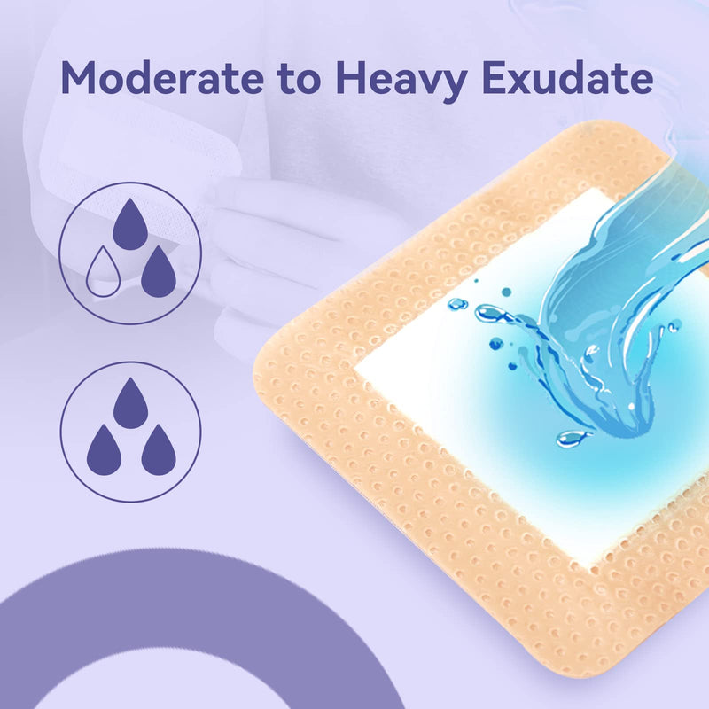 [Australia - AusPower] - Conkote Silicone Adhesive Foam Dressings 4'' X 4'', Waterproof Bandages for Wound Care, Box of 10 Dressings 4'' x 4'' (10 Dressings) 