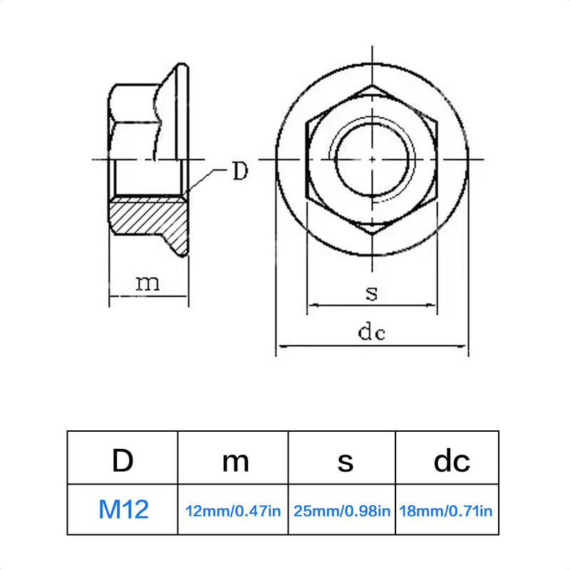 [Australia - AusPower] - ALEOED 4 Pieces M12 x 1.25mm Pitch Serrated Flange Nut Hex Lock Nuts, Metric Fine Pitch, Stainless Steel 304 