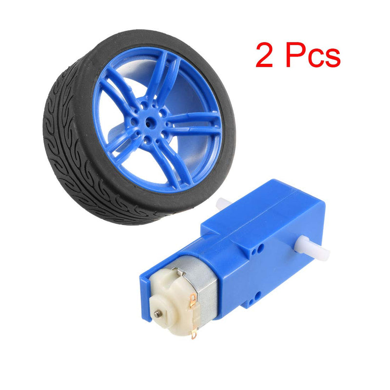 [Australia - AusPower] - uxcell 2PCS DC Electric Motor 3-6V Dual Shaft Geared TT Magnetic Gearbox Engine w 2PCS Car Tire Wheel, Mini Smart RC Car Robot Tyres 