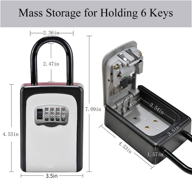 [Australia - AusPower] - Key Lock Box Wall Mounted, Portable Lock Box for House Key, 5 Key Capacity, Weatherproof Resettable Code House Key Safe Security Lock Box for Outside Realtors Garage Spare (1 Pack) 1 