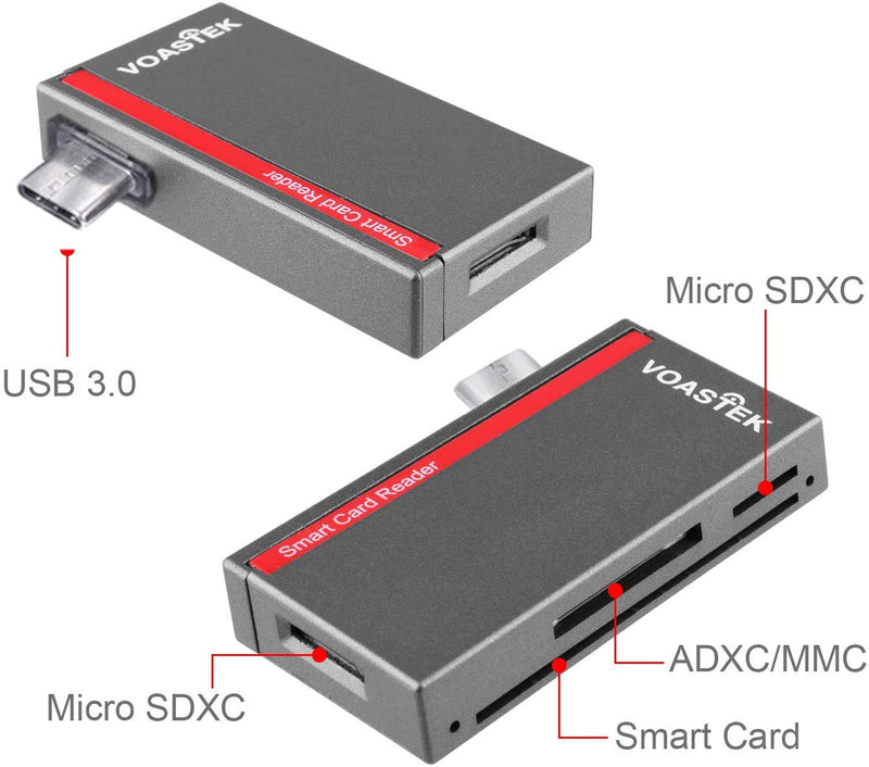 [Australia - AusPower] - USB C Smart Card Reader, DOD Military CAC Card Reader Compatible with Mac, MacBook Pro, Chromebook and Other Type C Laptops | Built-in 3 Slots SD/Micro SD Memory Card Reader VT-UTC502 