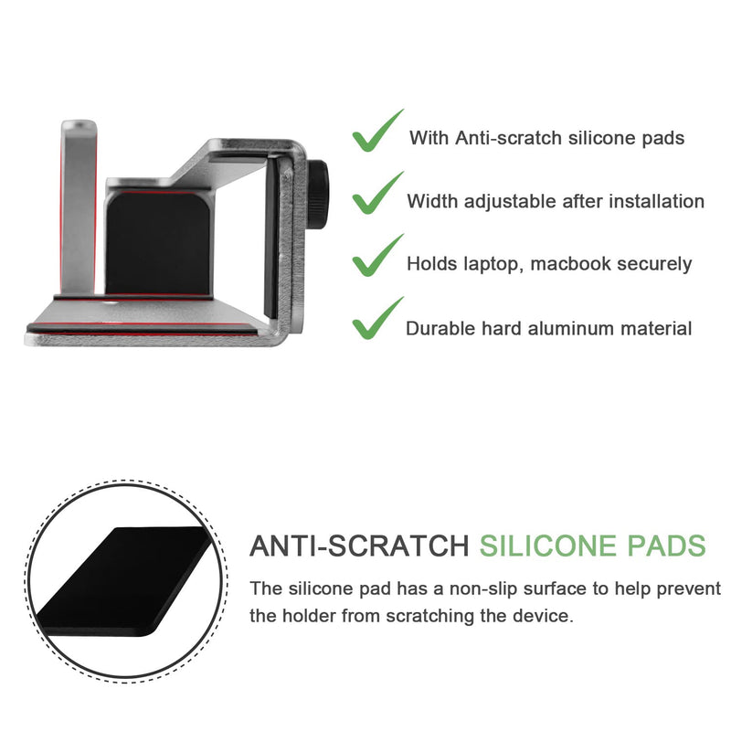 [Australia - AusPower] - IFCASE Aluminum Wall Laptop Mount Holder for MacBook Air, Pro, Surface, iPad, Tablets, Cell Phones with Headphone Hook, Anti-Scratch Pads, Adhesive & Screws (Silver) Silver 
