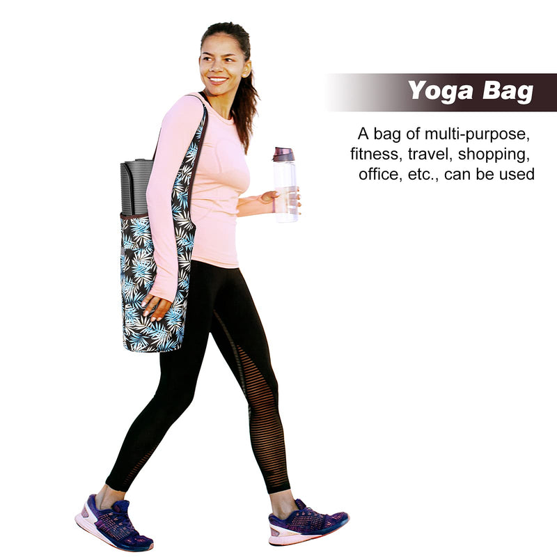 [Australia - AusPower] - SARHLIO Yoga Mat Bag with Large Size Open Pocket and Inside Zipper Pocket Yoga Mat Carrier Bag Fit Most Size Mats Yoga Bag for Women Men Easy Access Lightweight Comfortable Shoulder Strap Black Maple Leaf 