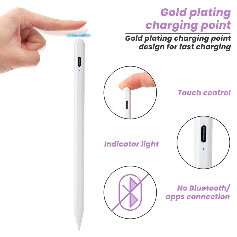 [Australia - AusPower] - 2021 Stylus Pencil for Apple iPad Mini 6,iPad Air 10.9" 4th Gen,iPad Pro 12.9" 5th/4th/3rd Gen,iPad Pro 11" 3rd/2nd/1st Gen Tilt and Palm Rejection Pen Compatible with All iPad 2018-2021,White White 