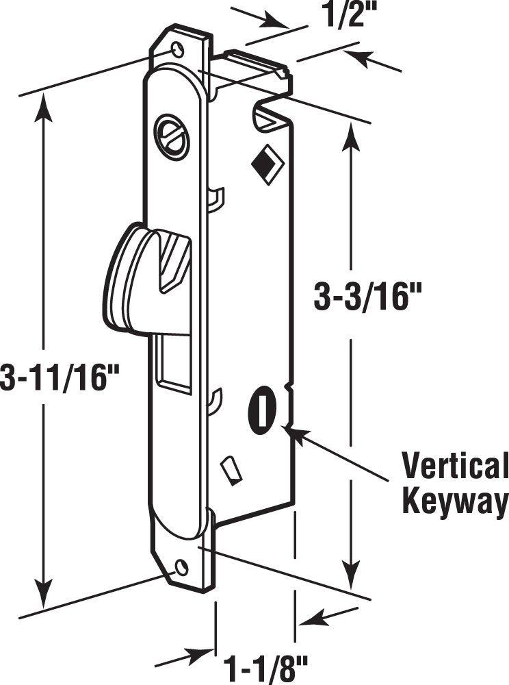 [Australia - AusPower] - Prime-Line E 2013 Mortise Lock - Adjustable, Spring-Loaded Hook Latch Projection for Sliding Patio Doors Constructed of Wood, Aluminum and Vinyl, 3-11/16”, Vertical Keyway, Round Face 