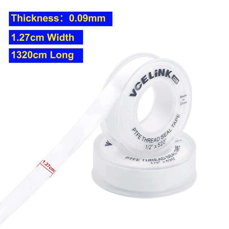 [Australia - AusPower] - VCELINK PTFE Industrial Sealant Tape Water Plumbers Tape, 520" Length, 1/2" Width, White (2 Rolls） 