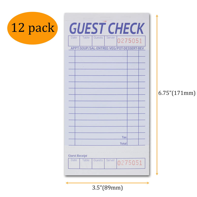 [Australia - AusPower] - suituts 12 Pack Guest Check Board,Thicker Paper Waiter Pads with 15 Lines，Waitress Order Pad for Restaurant，50 Sheets Per Server Pads Total 600 Guest Checks，Extra 3 Clips 