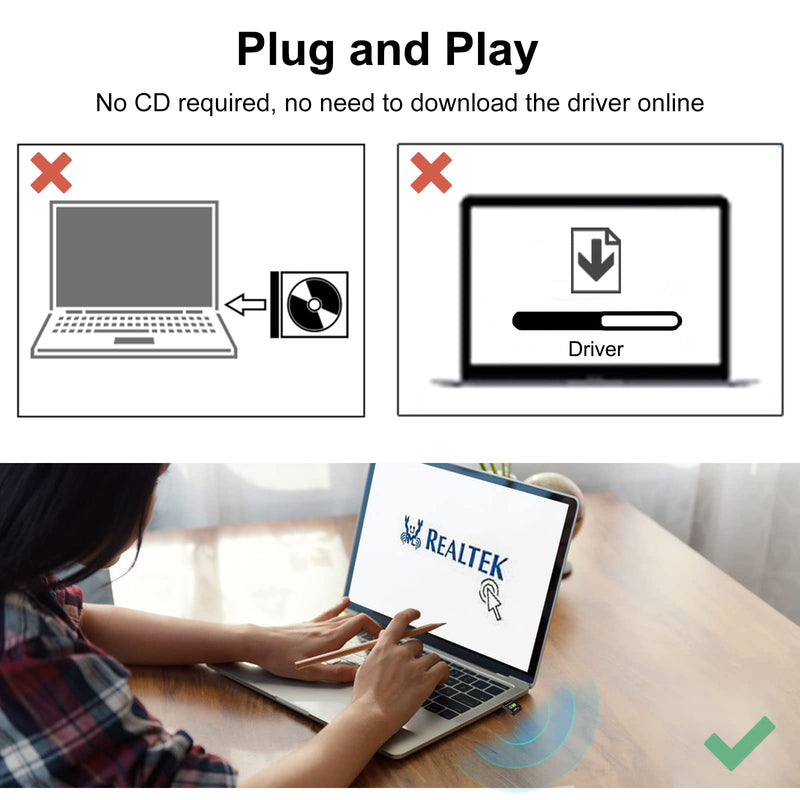 [Australia - AusPower] - AC600 USB WiFi Adapter for PC, Driver Free Wireless Network Adapter for Desktop Laptop, 5G/2.4G Dual Band High Speed Mini WiFi Dongle Stick, Compatible with Windows 11/10/8.1/8/7/XP/Vista 