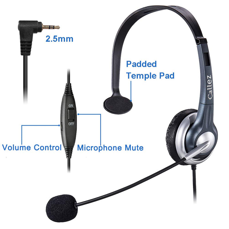[Australia - AusPower] - Callez 2.5mm Cordless Phone Headset Mono, Hands-Free Telephone Headset With Noise Canceling Mic For DECT AT&T ML17929 Vtech Panasonic KX-T7630 KX-T7633 Uniden RCA Cisco Call Center Home Office(C300D1) 