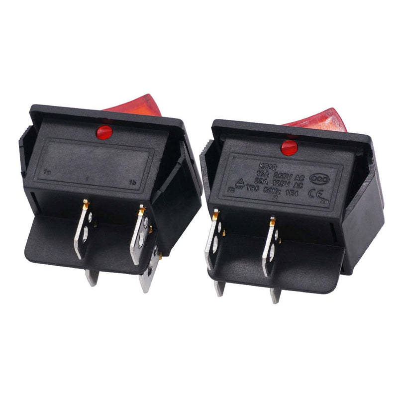 [Australia - AusPower] - Twidec/2Pcs Rocker Switch AC 10A/125V 6A/250V DPST 4 Pins 2 Position ON/Off Red LED Light Illuminated Boat KCD4 Rocker Switch Toggle KCD2-201N-R 1A-Red 