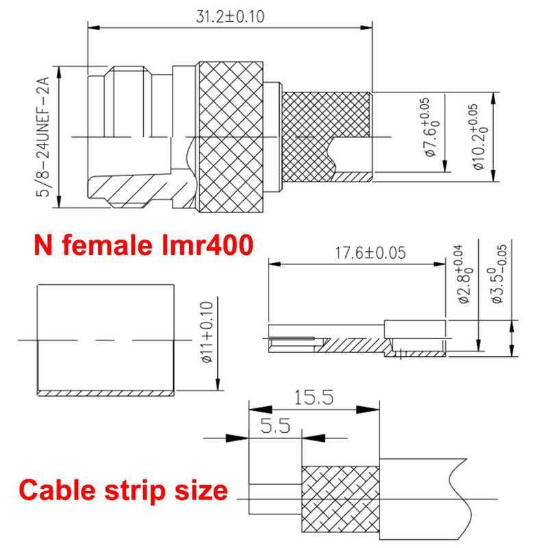 [Australia - AusPower] - Pack of 5 N Female Jack Crimp Connector for LMR400 Belden 9913 RG8 Cable 50 Ohm Low Loss RF Coaxial Cable (N Female Crimp lmr400) 