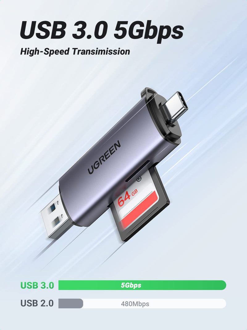 [Australia - AusPower] - UGREEN USB C SD Card Reader Memory Card Reader USB 3.0 Micro SD Adapter for TF SD Micro SD SDXC SDHC MMC RS-MMC Micro SDXC Micro SDHC UHS-I Compatible with Samsung Galaxy S21 S22 MacBook Pro iPad Pro 