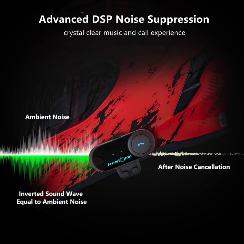 [Australia - AusPower] - Motorcycle Communication System Bluetooth 5.0 FreedConn T-COMVB Helmet Bluetooth Headset for Motorbike Skiing 2~3 Riders Pairing/ 800M Range/Music Sharing/ 1 Pack Changeable Hard & Soft Mic 1 Pack - BT 5.0 Version 