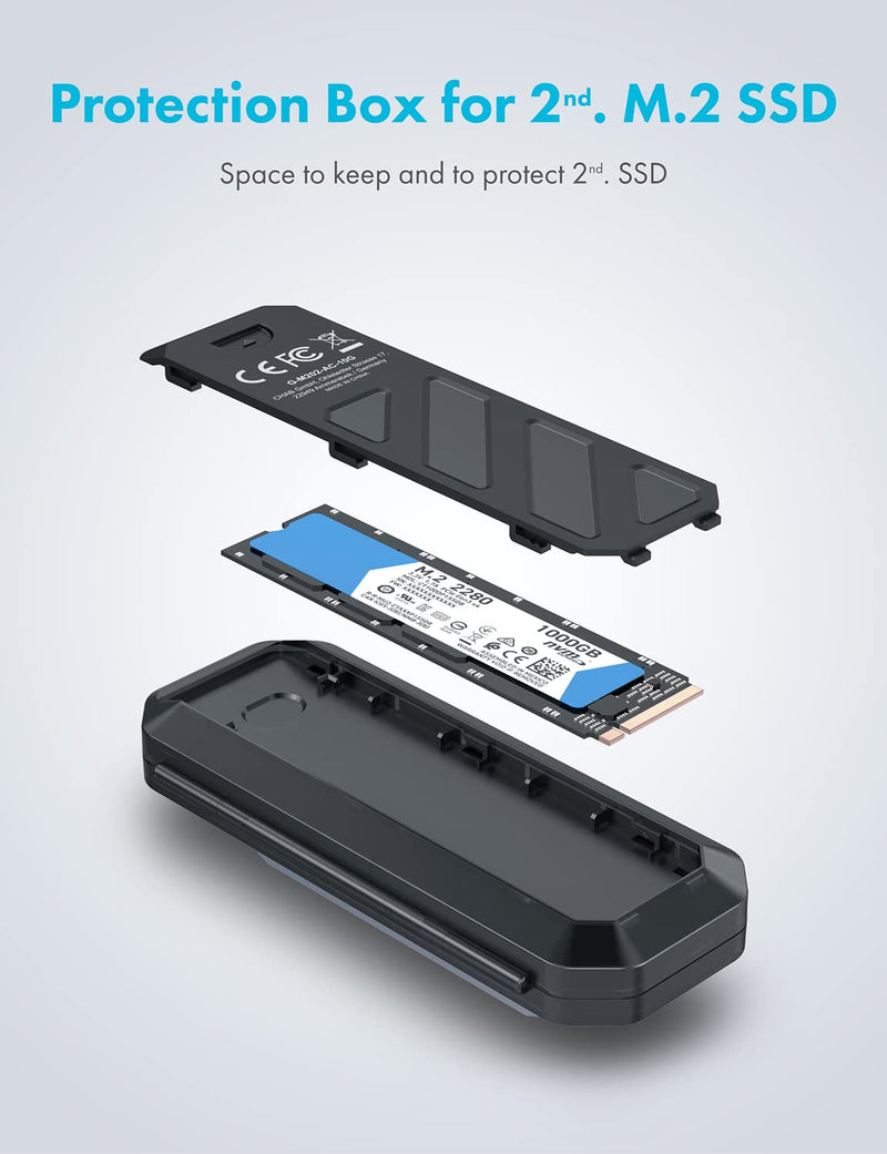 [Australia - AusPower] - GRAUGEAR 10Gbps M.2 NVMe SATA SSD Enclosure Adapter, Tool-Free USB3.2 Gen2 External SSD Case, USB C to USB C/USB A Cables, M Key, B+M Key, RTL9210B for Size 2230/2242/2260/2280[G-M202-AC-10G] 