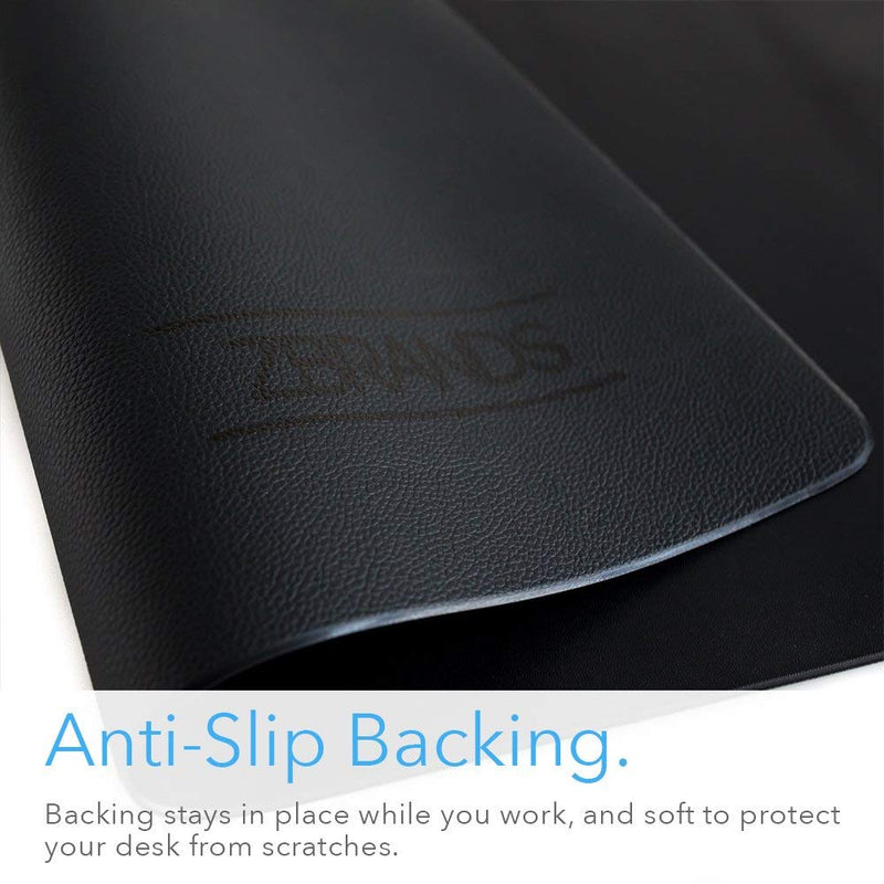 [Australia - AusPower] - ZBRANDS // Leather Smooth Desk Mat Pad Blotter Protector 24" x 17", Midnight Black, Extended Non-Slip Rectangular, Laptop Keyboard Mouse Pad 24" x 17" 